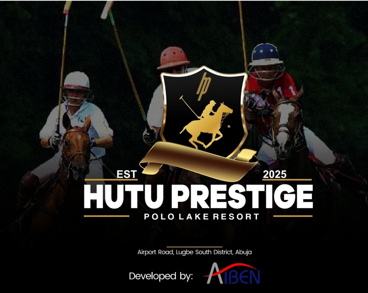 Hutu Prestige Polo Lake Resort — polo players and gold shield crest